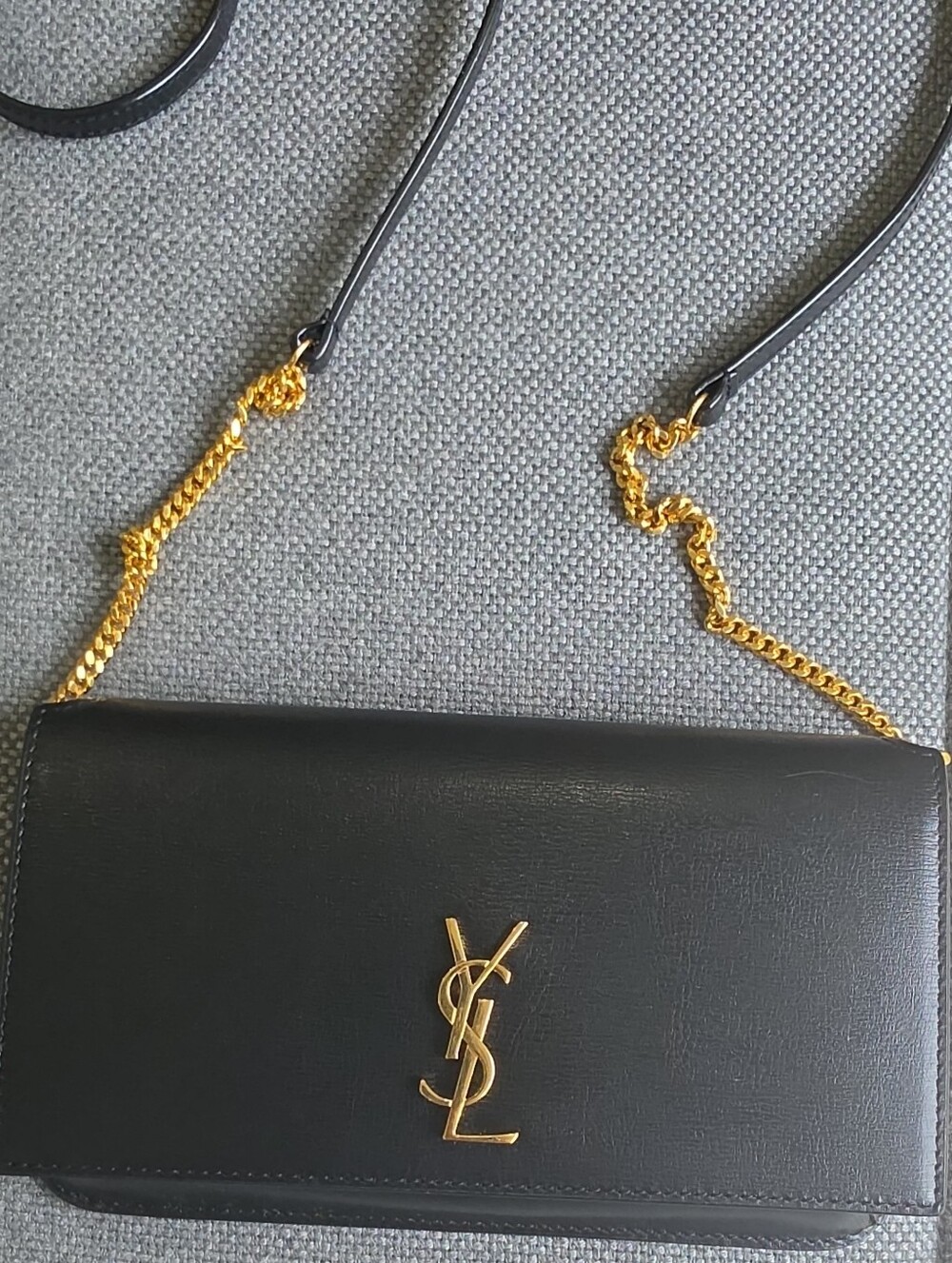 Saint Laurent YSL Cassandre Phone Holder Chain Bag Black Gold Authenticated
